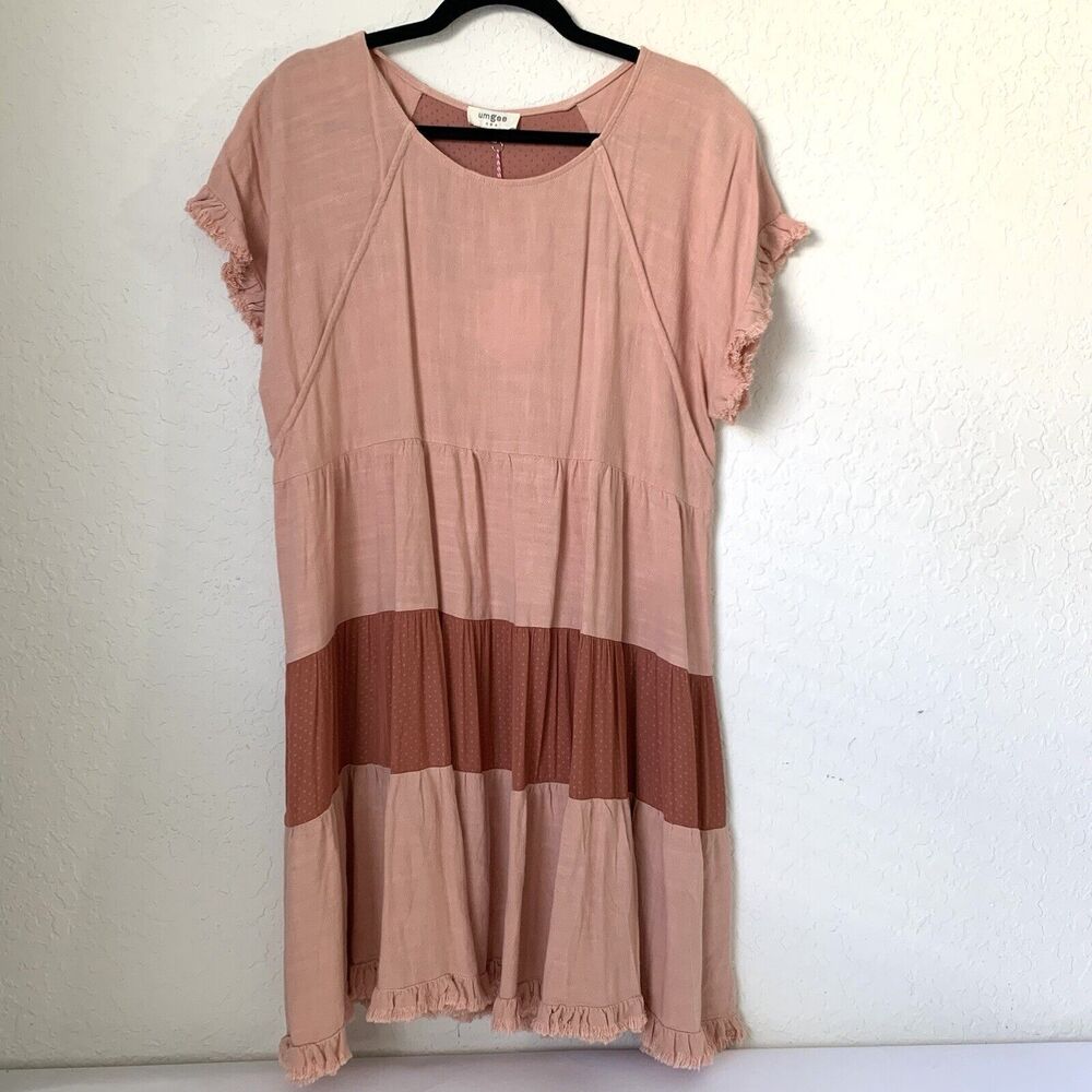 Umgee Dusty Rose & Mauve Tiered Short Sleeve Mini Dress